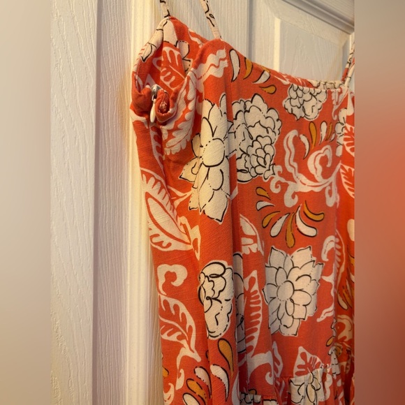 Zara drop waist printed midi dress coral orange size small - Picture 8 of 16